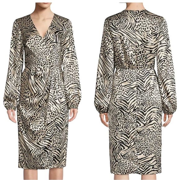 Jay Godfrey Gold & Black Animal Print Midi Dress – Size 12 - Picture 1 of 6